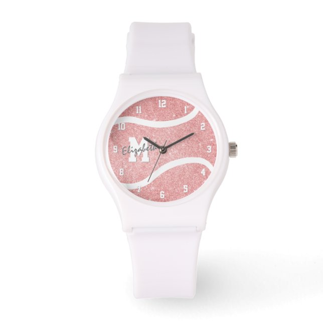 Reloj De Pulsera chicas de tenis rosado monogramados (Anverso)