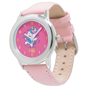 Reloj De Pulsera Chicas de unicornio personalizado nombran vigilanc