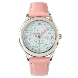Reloj De Pulsera Chicas De Vigilancia Rosa Con Paisleys Verde azula