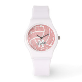 Reloj De Pulsera chicas de voleibol rosa con monograma