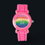 Reloj De Pulsera Chicas del arcoiris Purpurinas<br><div class="desc">El arcoiris, pintado a mano y con colores alegres y vivos, hará que tu día sea más agradable. Este diseño es un diseño original pintado a mano que añadí purpurina de color coincidente a cada transición de color. Un gran regalo para cumpleaños, chicas adolescentes o a cualquiera que le guste...</div>