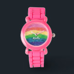 Reloj De Pulsera Chicas del arcoiris Purpurinas<br><div class="desc">El arcoiris, pintado a mano y con colores alegres y vivos, hará que tu día sea más agradable. Este diseño es un diseño original pintado a mano que añadí purpurina de color coincidente a cada transición de color. Un gran regalo para cumpleaños, chicas adolescentes o a cualquiera que le guste...</div>