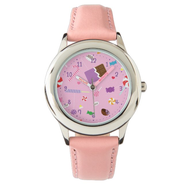 Reloj De Pulsera Chicas del patrón de dulce de caramelo rosa person (Anverso)