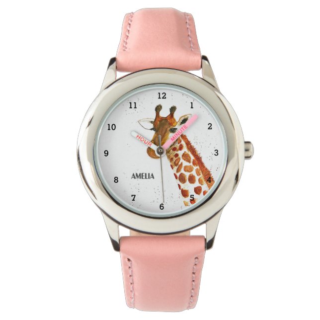 Reloj De Pulsera Chicas educados jirafa animal niños curiosos felic (Anverso)