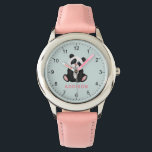 Reloj De Pulsera Chicas educados y Minimalistas Panda Bear Kids<br><div class="desc">Este lindo y divertido reloj infantil presenta un caprichoso ilustracion de oso panda de la jungla. El reloj le proporciona espacios para que añada el nombre de su chica con un minimalista y moderno color rosa. Perfecto para cualquier amante de panda.</div>