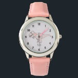 Reloj De Pulsera Chicas eligen niños rosados de dinosaurios T-Rex c<br><div class="desc">Este bonito diseño rosa forma parte de una colección que incluye dinosaurios para ropa infantil y accesorios. El reloj cuenta con un personalizado de dinosaurios T-Rex rosa dibujado a mano y puede ser personalizado con el nombre de su chica. Perfecto para tu primer reloj de tu chica amante de los...</div>