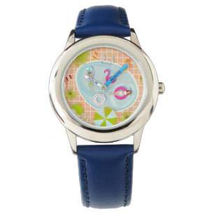 Reloj De Pulsera Chicas en bikini y chicos jugando juego de piscina