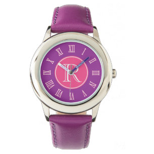 Reloj De Pulsera Chicas en monograma gráfico rosa y púrpura