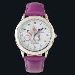 Reloj De Pulsera Chicas Gimnasia Púrpura Moderna Niños<br><div class="desc">Este bonito y moderno reloj de niños con temática deportiva presenta un diseño de gimnasia morada. El reloj puede ser personalizado con el nombre de tu chica,  el regalo perfecto para cualquier gimnasta.</div>