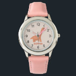 Reloj De Pulsera Chicas Guay y Dinosaurio y nombre rosados<br><div class="desc">Este lindo y moderno reloj de niños cuenta con un personalizado de dinosaurios rosados y puede ser personalizado con el nombre de sus chicas. Con números claros y fácilmente legibles, este 'primer' reloj es genial para niños o niños recién empezando a aprender el tiempo. ¡El regalo perfecto para tu pequeño...</div>