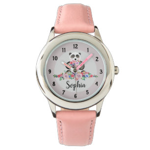 Reloj De Pulsera Chicas Hermosas Flores color agua Panda y nombre