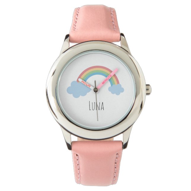 Reloj De Pulsera Chicas Lindo Boho Acuarela Arcoíris y Nombre (Anverso)