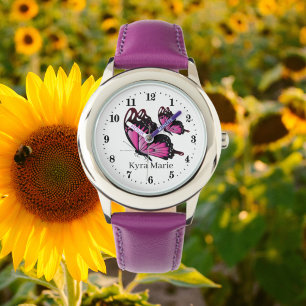 Reloj De Pulsera chicas lindos amantes de la mariposa añaden nombre