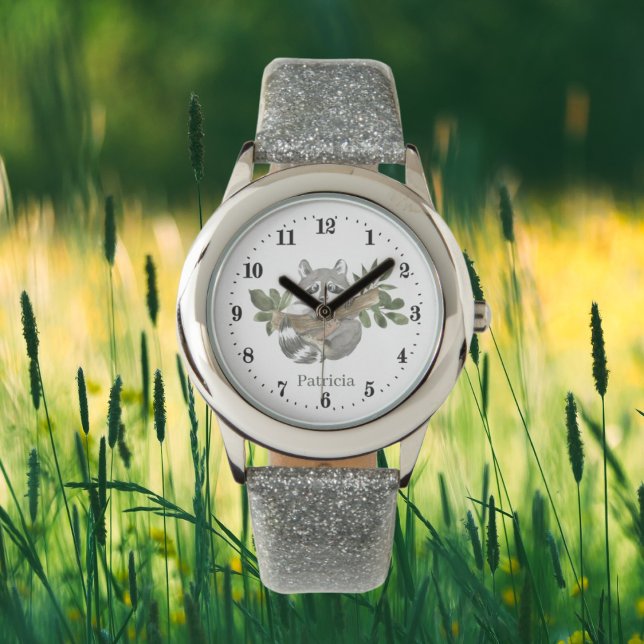 Reloj De Pulsera chicas lindos amantes del mapache añaden nombre (Subido por el creador)