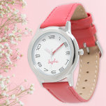 Reloj De Pulsera Chicas Moda moderna moda Guay Red Custom Name Kids<br><div class="desc">Personalizado, personalizado, los niños chicas divertido, moderno y elegante correa de cuero rojo de moda, funda de acero inoxidable, reloj de pulsera. Simplemente escriba el nombre. Adelante, crea una maravillosa personalizado que vigila a la pequeña princesa en tu vida - hija, hermana, sobrina, nieta, nieta, ahijada, hijastra. Hace un gran...</div>