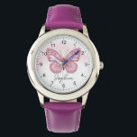 Reloj De Pulsera Chicas niños de mariposa mullidos y extravagantes<br><div class="desc">Este lindo y caprichoso reloj de niños presenta un adorable ilustracion de mariposa rosa,  con espacio para añadir el nombre de nuestro chica en una tipografía elegante. El diseño mágico y onírico perfecto para cualquier niño o adulto que se divierta.</div>