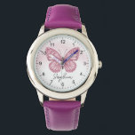 Reloj De Pulsera Chicas niños de mariposa mullidos y extravagantes<br><div class="desc">Este lindo y caprichoso reloj de niños presenta un adorable ilustracion de mariposa rosa,  con espacio para añadir el nombre de nuestro chica en una tipografía elegante. El diseño mágico y onírico perfecto para cualquier niño o adulto que se divierta.</div>