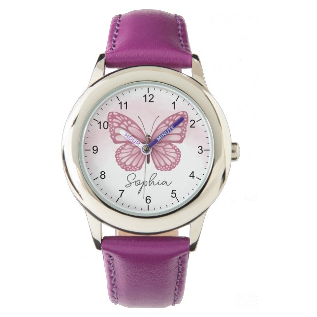Reloj De Pulsera Chicas niños de mariposa mullidos y extravagantes (Anverso)
