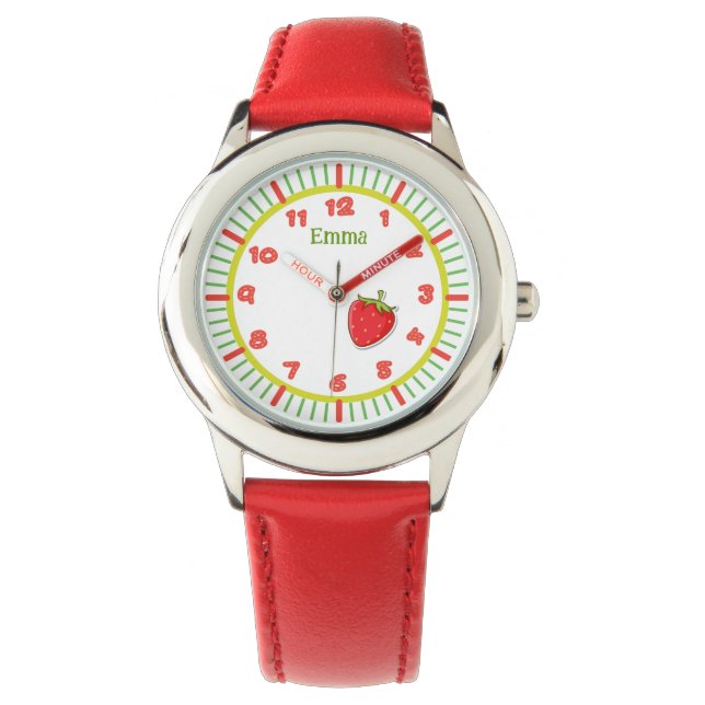 Reloj De Pulsera Chicas Nombre personalizado Cute fresa roja (Anverso)