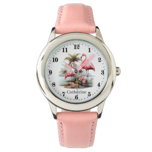 Reloj De Pulsera Chicas pequeños color rosa flamingo añadir nombre