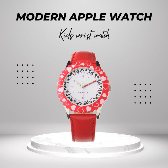 Reloj De Pulsera Chicas personalizados niños nombran Corazones rojo (Subido por el creador)