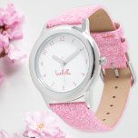 Reloj De Pulsera Chicas personalizados Nombre Purpurina Rosa Correa<br><div class="desc">Personalizado, personalizado, los niños chicas se divierten con la correa purpurina rosada fresca, funda de acero inoxidable, reloj de pulsera. Simplemente escriba el nombre. Adelante, crea una maravillosa personalizado que vigila a la pequeña princesa en tu vida - hija, hermana, sobrina, nieta, nieta, ahijada, hijastra. Hace un gran regalo personalizado...</div>