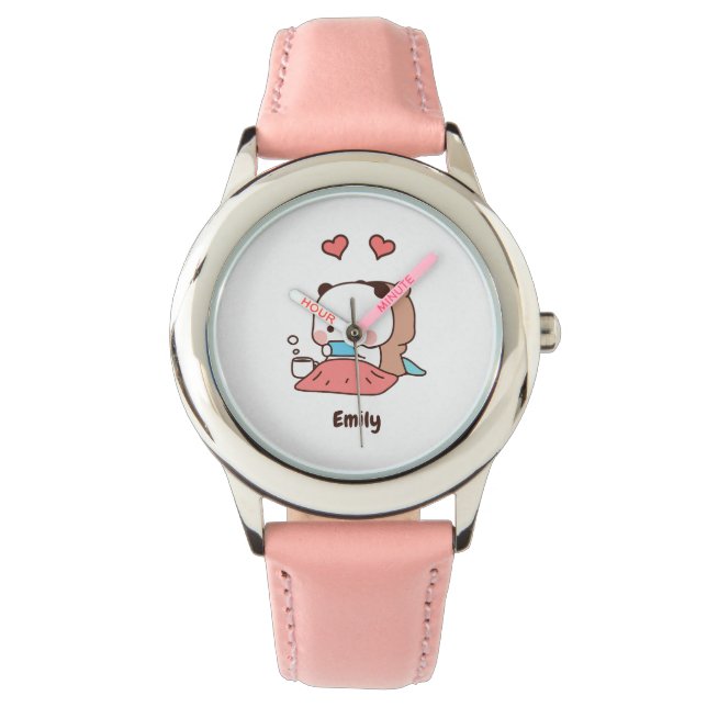 Reloj De Pulsera Chicas personalizados Nombre Rosa, Oso Panda Cuto (Anverso)
