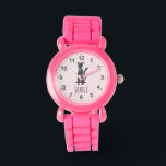 Reloj De Pulsera Chicas Pink Cute Gray Tabby Cat & Name Kids<br><div class="desc">Este lindo reloj de moda para niños cuenta con un lindo personalizado de gatos de rayas grises y un fondo rosado, con espacio para personalizar el diseño con el nombre de tus chicas. Con números claros y fácilmente legibles, este 'primer' reloj es genial para niños o niños recién empezando a...</div>