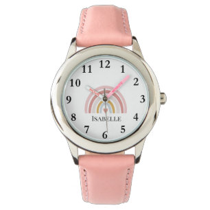 Reloj De Pulsera Chicas Pink Rainbow Pastel Heart Name Boho