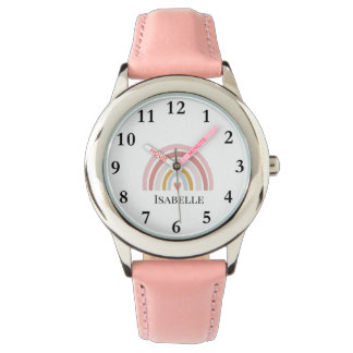 Reloj De Pulsera Chicas Pink Rainbow Pastel Heart Name Boho