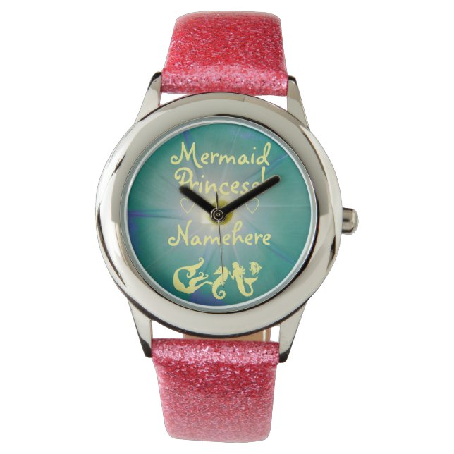 Reloj De Pulsera Chicas Purpurina Mermaid Princesa! ¡AÑADIR SU NOMB (Anverso)