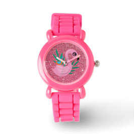 Reloj De Pulsera Chicas Purpurina rosa Flamingo Watch