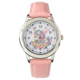 Reloj De Pulsera Chicas recortan el nombre personalizado rosa de la