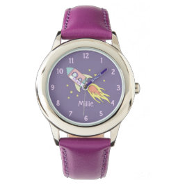 Reloj De Pulsera Chicas recortan espacio de envío de cohete morado 