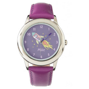 Reloj De Pulsera Chicas recortan espacio de envío de cohete morado 