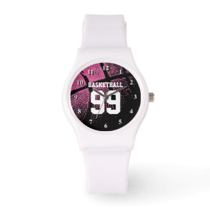 Reloj De Pulsera chicas rosados personalizado baloncesto jersey rel