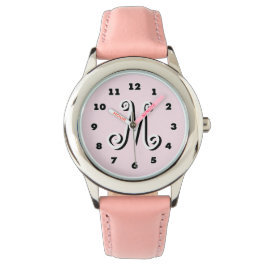Reloj De Pulsera Chicas rosados vigilan | monograma de carta person