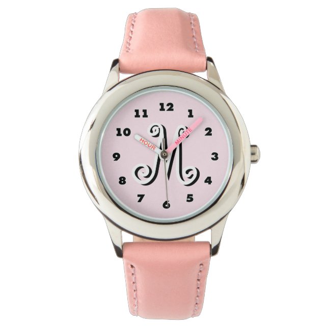 Reloj De Pulsera Chicas rosados vigilan | monograma de carta person (Anverso)