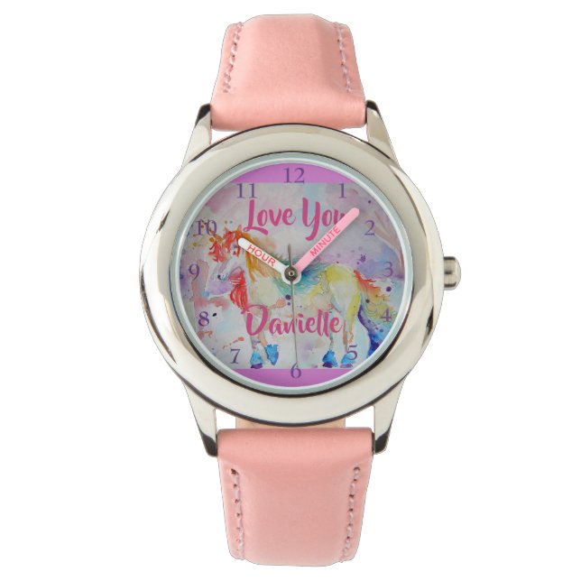 Reloj De Pulsera Chicas rosas arcoiris Unicornio adoran Watch (Anverso)
