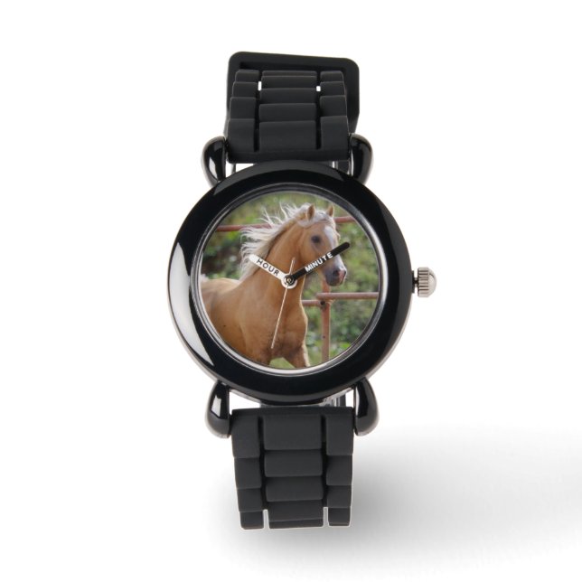 Reloj De Pulsera Chicas Silver Purpurina Watch con foto de caballo (Anverso)