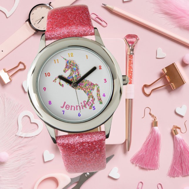 Reloj De Pulsera Chicas UNICORN personalizados miran PURPURINA PINK (Subido por el creador)