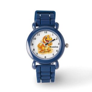 Reloj De Pulsera Chico Dinosaurio Trex Moderno Nombre Personalizado
