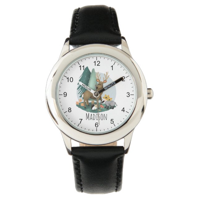 Reloj De Pulsera Chicos adoran animales rústicos de bosque forestal (Anverso)