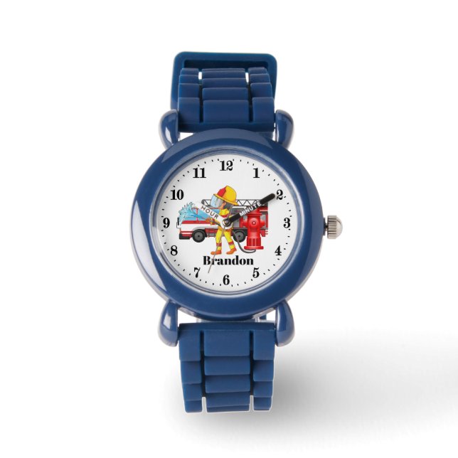 Reloj De Pulsera chicos lindos Fireman añada nombre (Anverso)