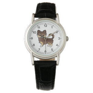 Reloj De Pulsera Chihuahua Cartoon de Abrigo Largo de Chocolate y B