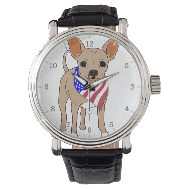 Reloj De Pulsera Chihuahua con bandana de bandera americana patriot (Anverso)