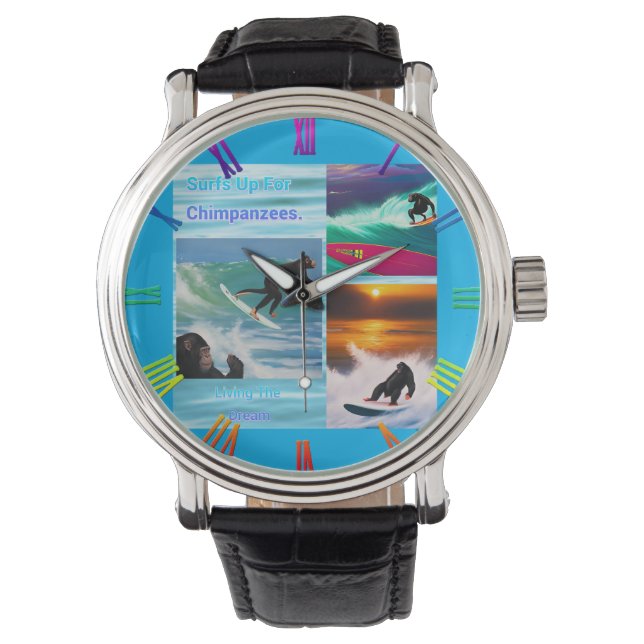 Reloj De Pulsera Chimpanzees Surfing Collage de fotos, Watch (Anverso)