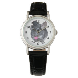 Reloj De Pulsera Chinchilla con sombrero alto sosteniendo la taza d