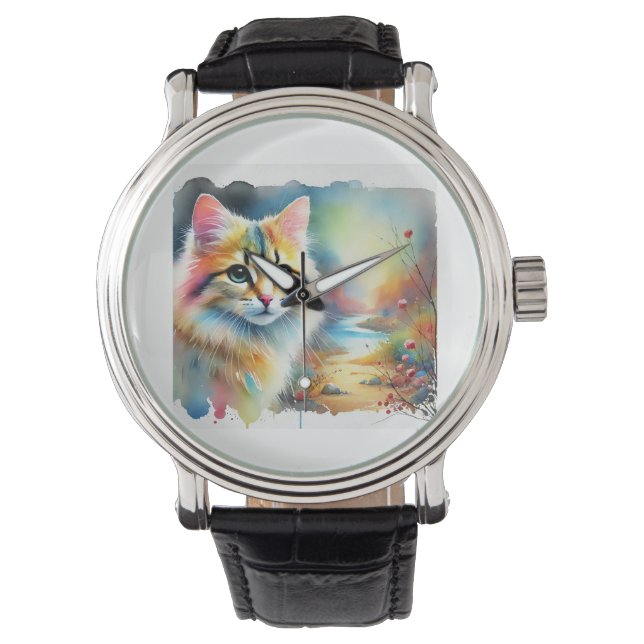 Reloj De Pulsera Chinese Desert Cat 080724AREF101 - Watercolor (Anverso)