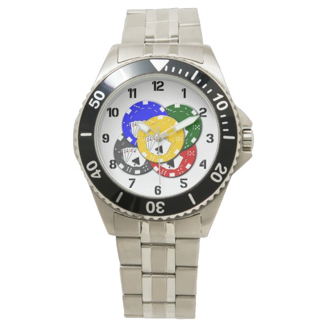 Reloj De Pulsera Chips de póquer y tarjeta de juego Ace Gambler Las (Anverso)